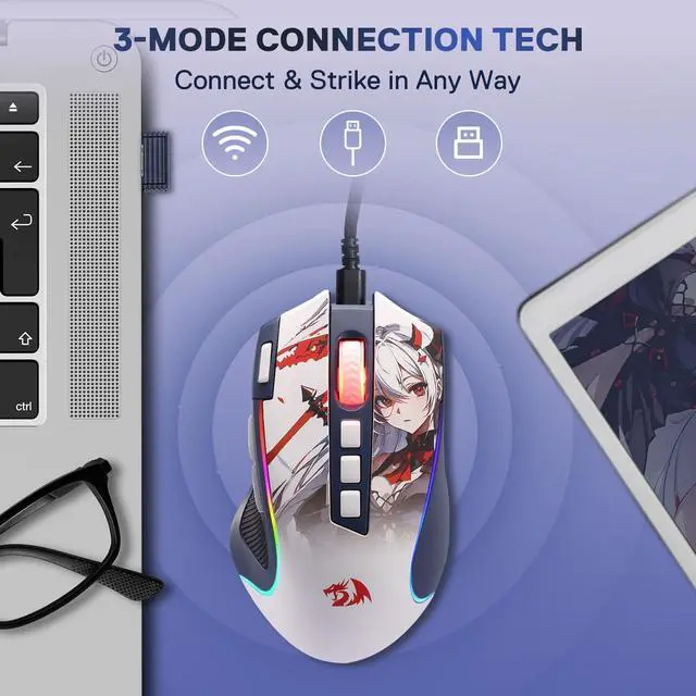 Alt view image 3 of 7 - M612AK PRO Wireless Anime Gaming Mouse 8000 DPI Remapping Keys