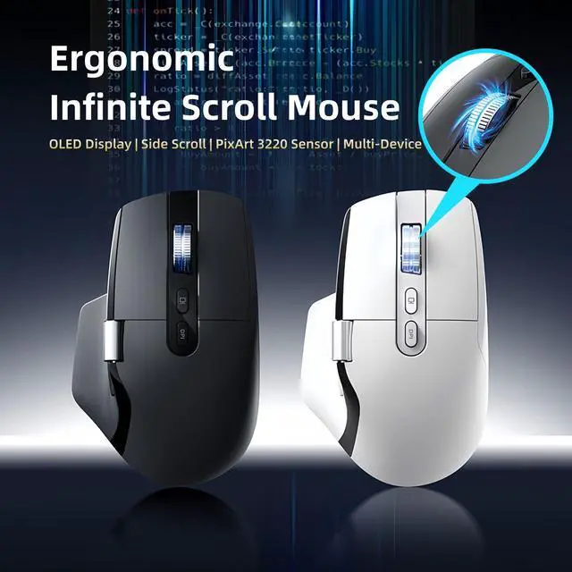Alt view image 2 of 7 - Ergonomic Productivity Wireless Mouse, Infinite & Side Scroll