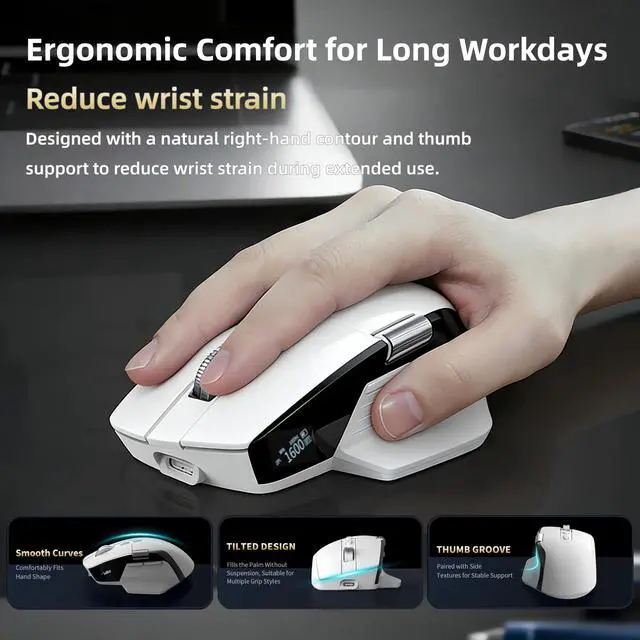 Alt view image 3 of 7 - Ergonomic Productivity Wireless Mouse, Infinite & Side Scroll