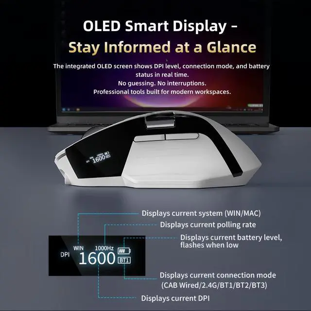 Alt view image 6 of 7 - Ergonomic Productivity Wireless Mouse, Infinite & Side Scroll
