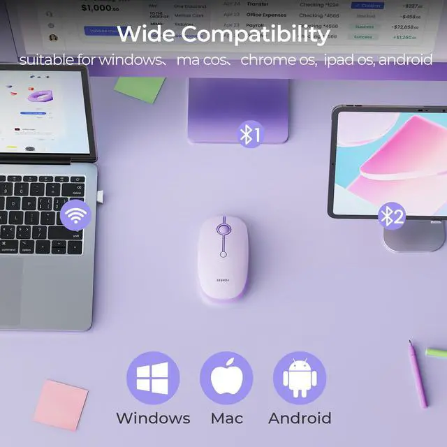 Alt view image 4 of 7 - MOU001 Bluetooth Wireless Mouse for Laptop,Slim Computer Mice,Purple