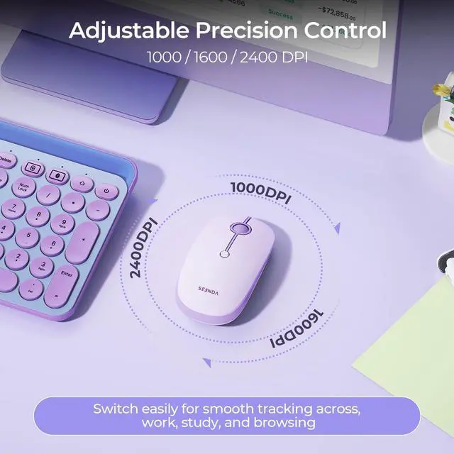 Alt view image 5 of 7 - MOU001 Bluetooth Wireless Mouse for Laptop,Slim Computer Mice,Purple