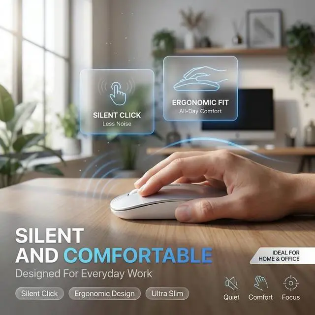 Alt view image 3 of 7 - Wireless Bluetooth Mouse with Jiggler Mode, Rechargeable Silent Mouse for MacBook Air/Pro Laptop PC, Multi-Device BT5.2/BT3.0 & 2.4G USB-A/USB-C Receiver, Ergonomic Optical Mouse with 3 DPI Levels