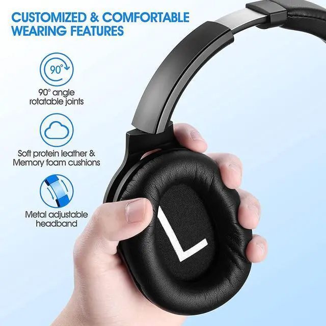 Alt view image 3 of 6 - Active Noise Cancelling Headphones, 40H Playtime Wireless Bluetooth Headset with Deep Bass Hi-Fi Stereo Sound,Comfortable Earpads for Travel/Home/Office (Black)