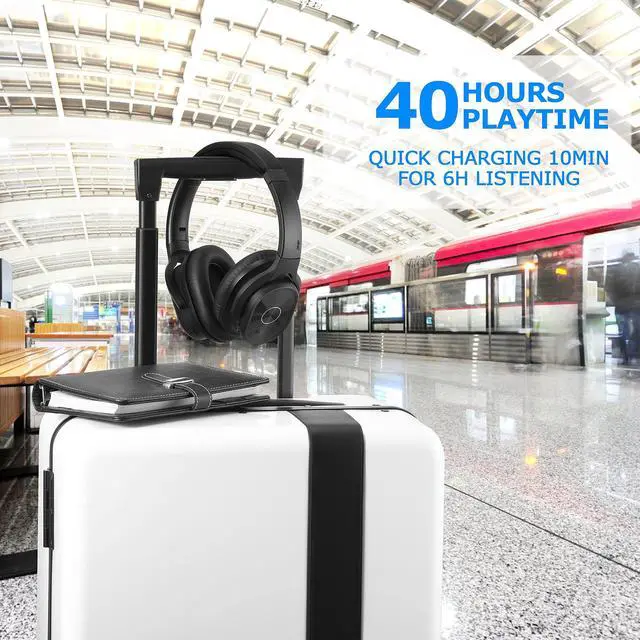 Alt view image 4 of 6 - Active Noise Cancelling Headphones, 40H Playtime Wireless Bluetooth Headset with Deep Bass Hi-Fi Stereo Sound,Comfortable Earpads for Travel/Home/Office (Black)