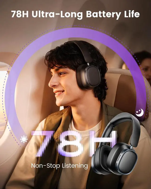 Alt view image 2 of 7 - Active Noise Cancelling Headphones,78H Over Ear Headset