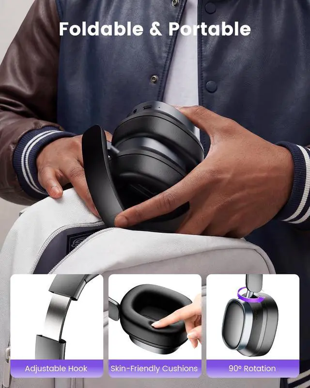 Alt view image 6 of 7 - Active Noise Cancelling Headphones,78H Over Ear Headset