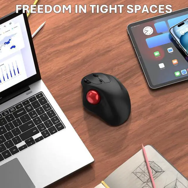 Alt view image 2 of 7 - Wireless Trackball Mouse, Ergonomic Mouse with 30° Tilt, 5 DPI, Red