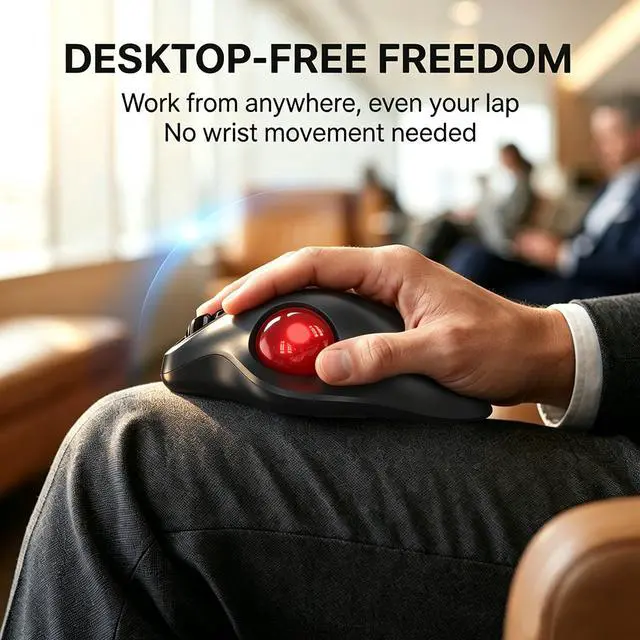 Alt view image 3 of 7 - Wireless Trackball Mouse, Ergonomic Mouse with 30° Tilt, 5 DPI, Red