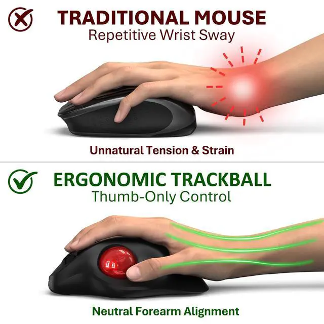 Alt view image 4 of 7 - Wireless Trackball Mouse, Ergonomic Mouse with 30° Tilt, 5 DPI, Red