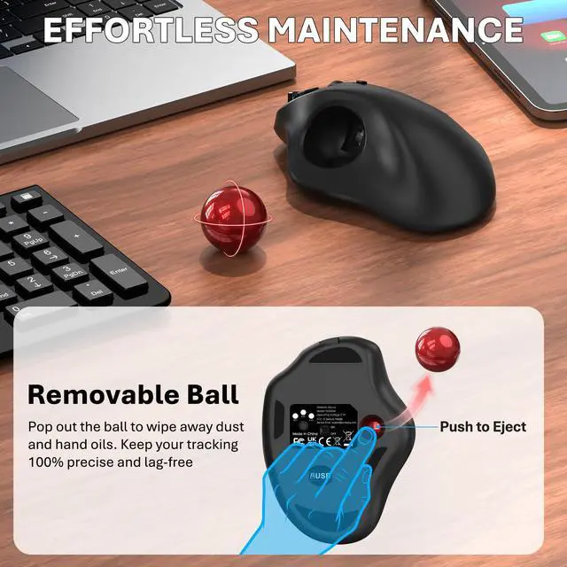 Alt view image 6 of 7 - Wireless Trackball Mouse, Ergonomic Mouse with 30° Tilt, 5 DPI, Red