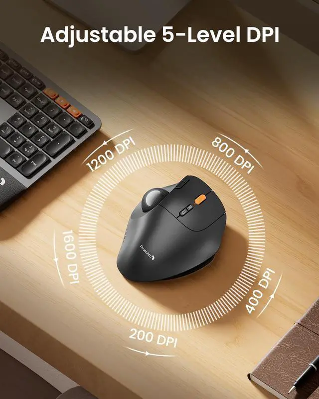 Alt view image 6 of 7 - EM02 Wireless Trackball Mouse, Ergonomic Thumb Ball Control, Gray