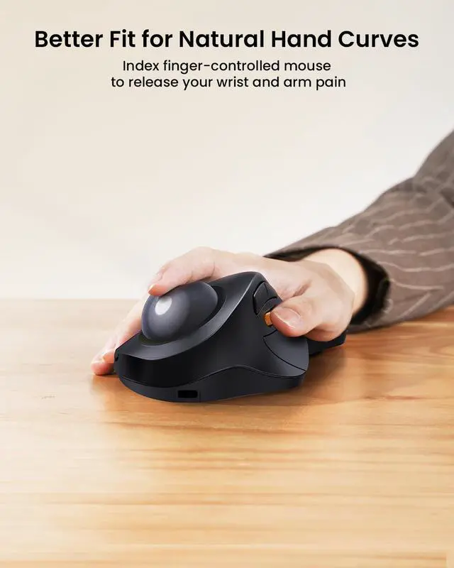 Alt view image 2 of 7 - EM03 NL Wireless Bluetooth Trackball Mouse, Finger Control, Gray