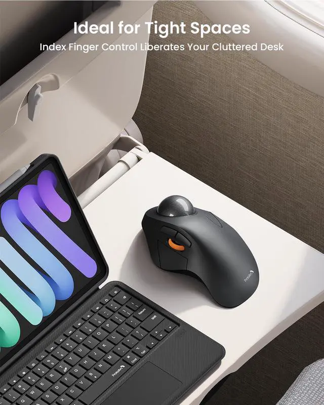 Alt view image 7 of 7 - EM03 NL Wireless Bluetooth Trackball Mouse, Finger Control, Gray
