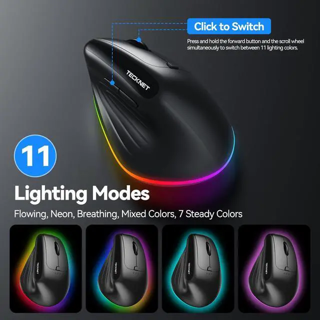 Alt view image 3 of 7 - RGB Bluetooth Ergonomic Mouse Rechargeable Wireless Multi-Device