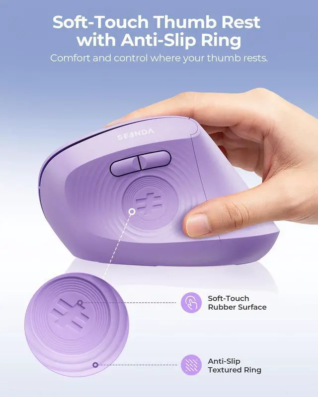Alt view image 4 of 7 - Ergonomic Wireless Mouse, 52° Vertical Bluetooth Mouse, Purple
