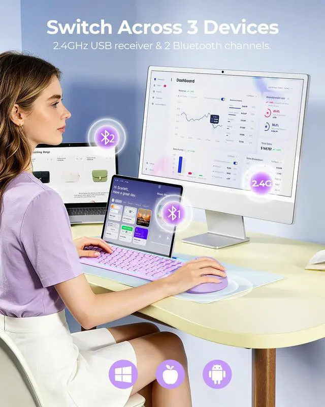 Alt view image 5 of 7 - Ergonomic Wireless Mouse, 52° Vertical Bluetooth Mouse, Purple