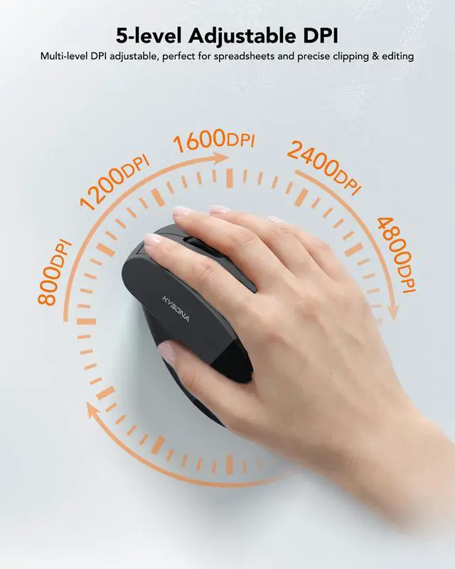 Alt view image 2 of 7 - Wireless Ergonomic Mouse, Rechargeable Bluetooth Vertical Mouse for Laptop/Computer/Ipad/Mac, Quiet Click, 10 Color LED, 5 Adjustable DPI, Wrist Strain Relief, USB-A Optical Mice for M/L Hands, Black