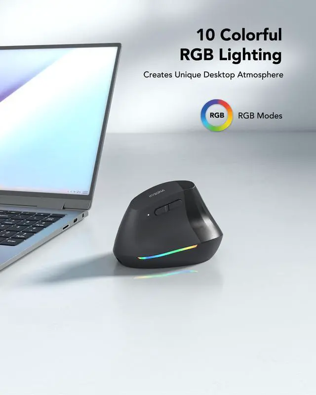 Alt view image 4 of 7 - Wireless Ergonomic Mouse, Rechargeable Bluetooth Vertical Mouse for Laptop/Computer/Ipad/Mac, Quiet Click, 10 Color LED, 5 Adjustable DPI, Wrist Strain Relief, USB-A Optical Mice for M/L Hands, Black