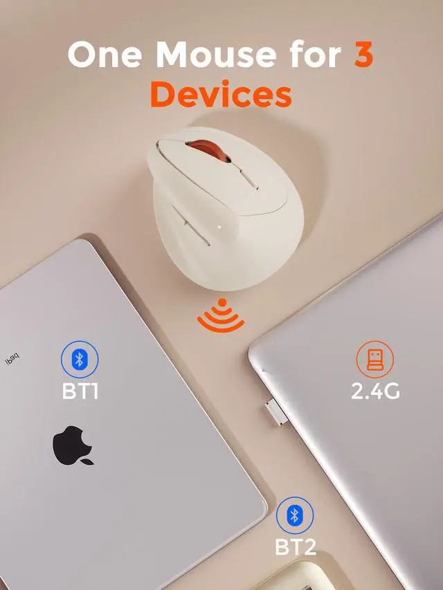 Alt view image 5 of 7 - Ergonomic Vertical Wireless Mouse for Small Hands,2.4GHz / BT Optical Vertical Mice with Ergo Design for Comfort and Reduced Wrist Strain,3 Multi-Device Connectivity for Computer/PC/Laptop