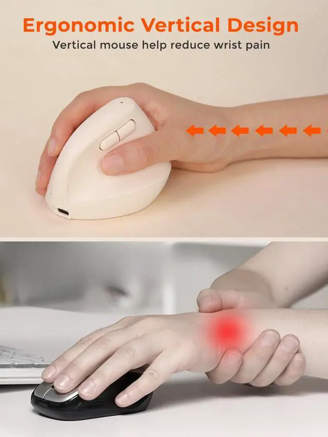 Alt view image 7 of 7 - Ergonomic Vertical Wireless Mouse for Small Hands,2.4GHz / BT Optical Vertical Mice with Ergo Design for Comfort and Reduced Wrist Strain,3 Multi-Device Connectivity for Computer/PC/Laptop