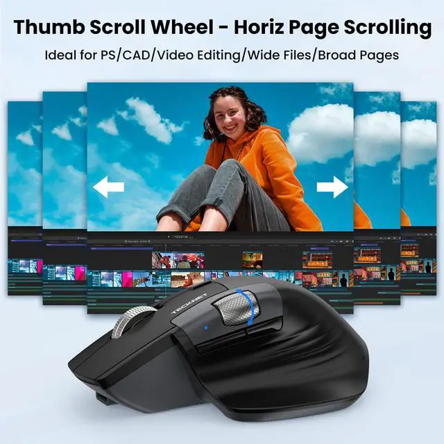 Alt view image 3 of 7 - Wireless Mouse, Ergonomic Bluetooth Mouse (BT 5.3/5.0 & 2.4G & Wired), Rechargeable Mouse with Ultra-Fast Scrolling, Side Scroll, 6-Level DPI, Quiet Clicks, Optical Mouse for Laptop Desktop