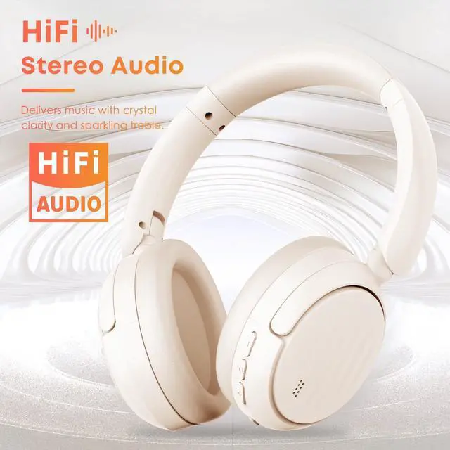 Alt view image 3 of 7 - Bluetooth Headphones with Active Noise Cancelling (ANC), Wireless Over Ear Bluetooth Headsets with 35H Playtime, HiFi Stereo Foldable Headphones with Foam Ear Cups for Sports, Travel, White