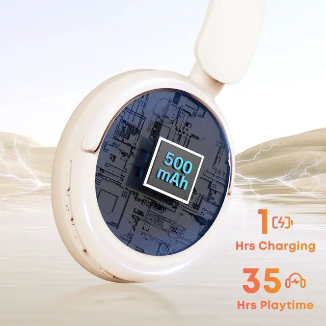 Alt view image 4 of 7 - Bluetooth Headphones with Active Noise Cancelling (ANC), Wireless Over Ear Bluetooth Headsets with 35H Playtime, HiFi Stereo Foldable Headphones with Foam Ear Cups for Sports, Travel, White