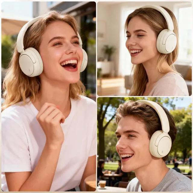 Alt view image 7 of 7 - Bluetooth Headphones with Active Noise Cancelling (ANC), Wireless Over Ear Bluetooth Headsets with 35H Playtime, HiFi Stereo Foldable Headphones with Foam Ear Cups for Sports, Travel, White