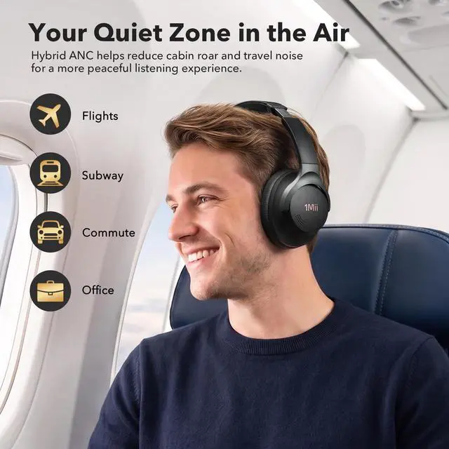 Alt view image 2 of 7 - Hybrid Active Noise Cancelling Bluetooth Headphones with Hi-Res Audio