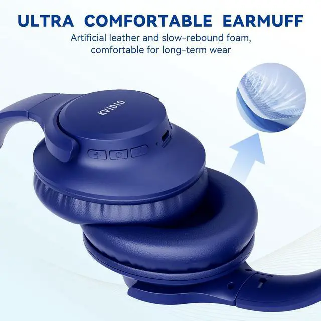 Alt view image 4 of 7 - Bluetooth Headphones Over Ear, 65 Hours Playtime Wireless Headphones with Microphone, Foldable Lightweight Headset with Deep Bass, HiFi Stereo Sound Low Latency for Travel Work Cellphone
