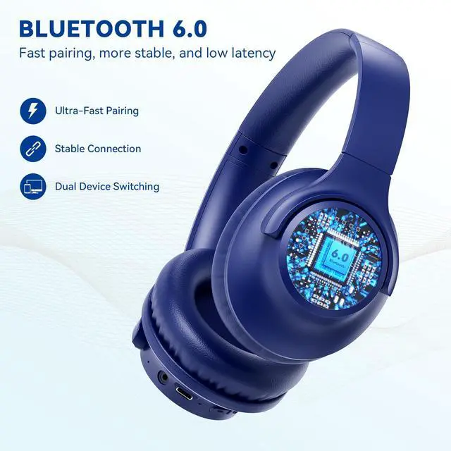 Alt view image 7 of 7 - Bluetooth Headphones Over Ear, 65 Hours Playtime Wireless Headphones with Microphone, Foldable Lightweight Headset with Deep Bass, HiFi Stereo Sound Low Latency for Travel Work Cellphone