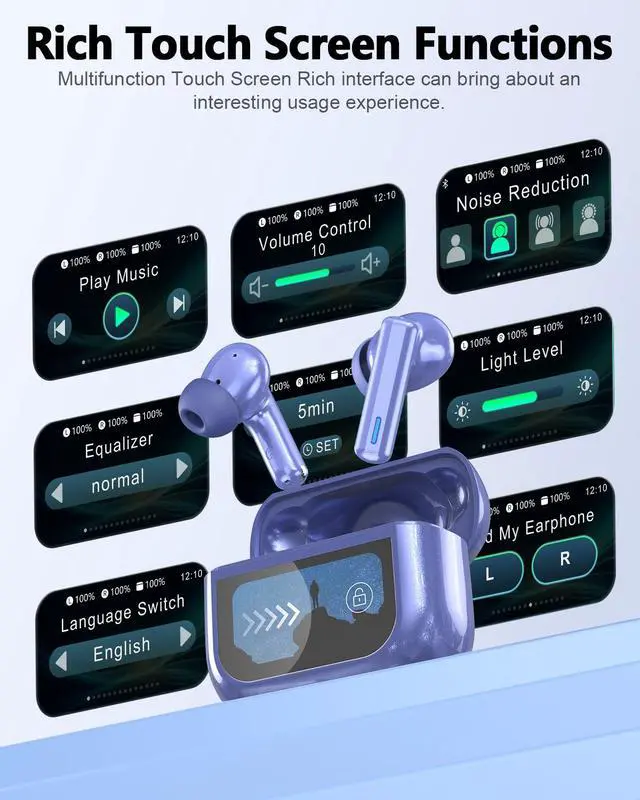 Alt view image 2 of 7 - Wireless Earbuds, ANC ENC Noise Cancelling Ear Buds with Touch Screen