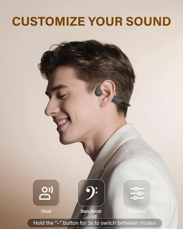 Alt view image 2 of 7 - New Bone Conduction Headphones Bluetooth 6.0, Open Ear Earbuds with Mic, Premium Sound, 3 EQ Modes, 10H Playtime, 25g Lightweight, IP65 Waterproof Sports Headphones for Running Cycling HikingBlack