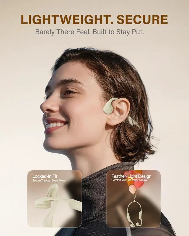 Alt view image 4 of 7 - New Bone Conduction Headphones Bluetooth 6.0, Open Ear Earbuds with Mic, Premium Sound, 3 EQ Modes, 10H Playtime, 25g Lightweight, IP65 Waterproof Sports Headphones for Running Cycling HikingBlack