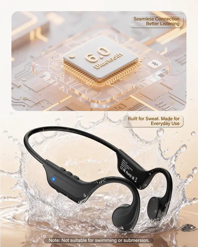 Alt view image 6 of 7 - New Bone Conduction Headphones Bluetooth 6.0, Open Ear Earbuds with Mic, Premium Sound, 3 EQ Modes, 10H Playtime, 25g Lightweight, IP65 Waterproof Sports Headphones for Running Cycling HikingBlack