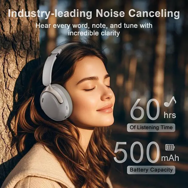 Alt view image 5 of 6 - QC30 Hybrid Active Noise Cancelling Headphones, 60H Playtime, Built-in Mic, Wireless Over Ear Headsets with Case,Bluetooth 5.4,Deep Bass Comfort Fit Soft-Earpads Fast Charging -Dunes Grey