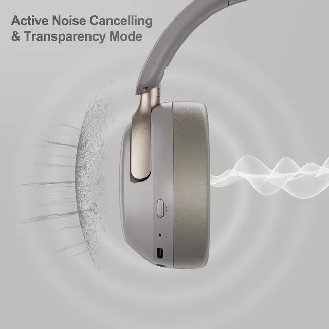 Alt view image 3 of 6 - QC30 Hybrid Active Noise Cancelling Headphones, 60H Playtime, Built-in Mic, Wireless Over Ear Headsets with Case,Bluetooth 5.4,Deep Bass Comfort Fit Soft-Earpads Fast Charging -Dunes Grey