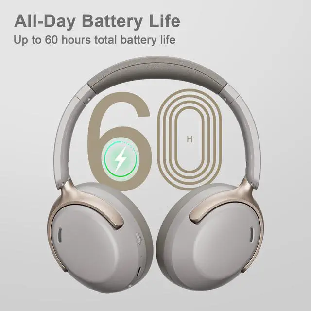 Alt view image 4 of 6 - QC30 Hybrid Active Noise Cancelling Headphones, 60H Playtime, Built-in Mic, Wireless Over Ear Headsets with Case,Bluetooth 5.4,Deep Bass Comfort Fit Soft-Earpads Fast Charging -Dunes Grey
