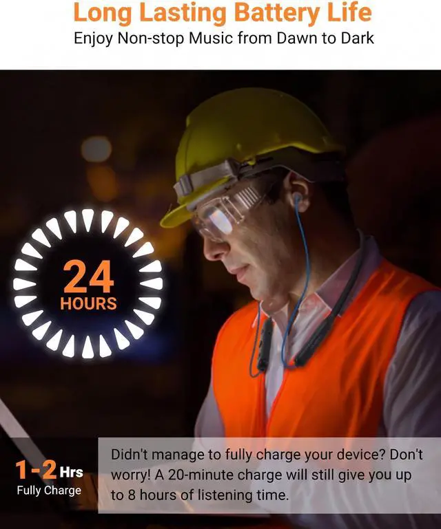 Alt view image 6 of 7 - Bluetooth Work Headphones, OSHA-Compliant, 27dB NRR, 24H Playtime
