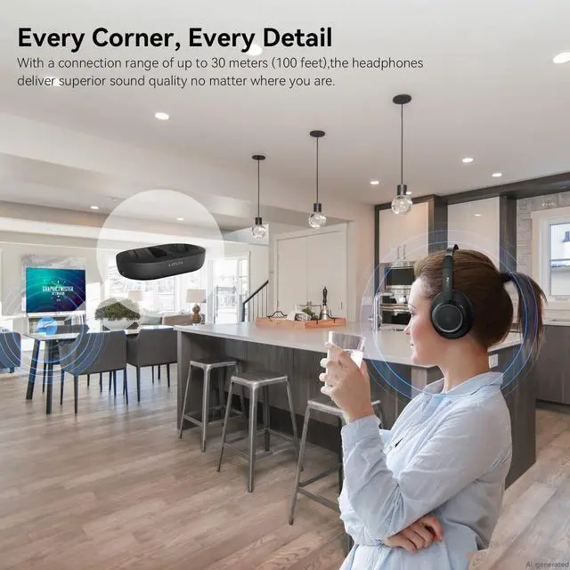 Alt view image 4 of 7 - Wireless Headphones for TV Watching, TV Headphones Wireless for Seniors with Transmitter Charging Base, Hearing-impaired, No Audio Delay Bluetooth 5.2, Plug and Play, Gifts for Elderly