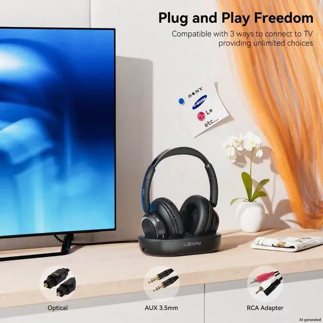 Alt view image 5 of 7 - Wireless Headphones for TV Watching, TV Headphones Wireless for Seniors with Transmitter Charging Base, Hearing-impaired, No Audio Delay Bluetooth 5.2, Plug and Play, Gifts for Elderly