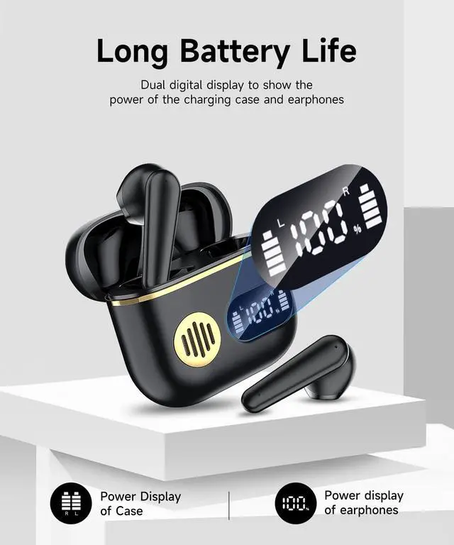 Alt view image 7 of 7 - Wireless Bluetooth 6.1 Earbuds with Real-Time AI Assisted Translation, Digital LED Charging Case Waterproof Sport in Ear Headphones for Travel Gym Running