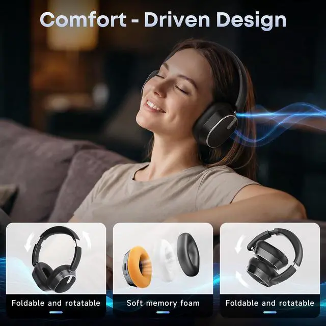 Alt view image 7 of 7 - Hybrid Active Noise Cancelling Bluetooth Headphones Wireless Headphones