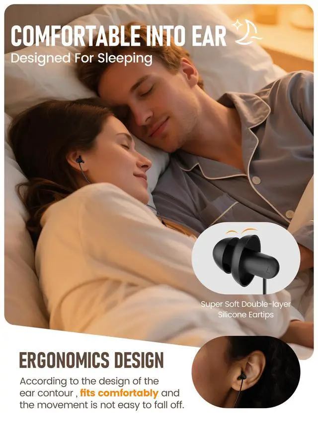 Alt view image 2 of 7 - Sleep Earbuds 1 Piar 3.5mm Lightweight Soft Noise Reduction Earbuds Wired with Mic and Volume Control(Black)