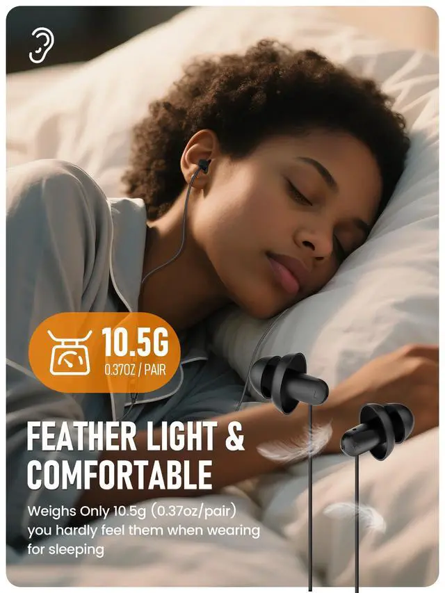 Alt view image 3 of 7 - Sleep Earbuds 1 Piar 3.5mm Lightweight Soft Noise Reduction Earbuds Wired with Mic and Volume Control(Black)