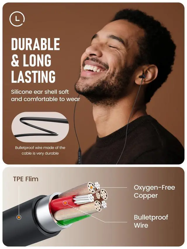 Alt view image 4 of 7 - Sleep Earbuds 1 Piar 3.5mm Lightweight Soft Noise Reduction Earbuds Wired with Mic and Volume Control(Black)