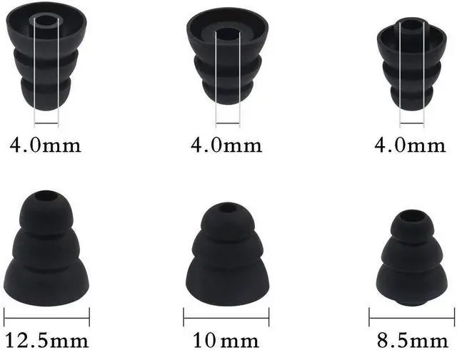 Alt view image 2 of 3 - 3 Flange Noise Cancelling Triple Flange Eartips Eargels Earpads Ear Tips Gels Bud Compatible with Inside Diameter 4mm-5mm Earbuds in-Ear EarphonesInner Hole 4mm,S/M/L,6 Pairs, Black 3F6P3