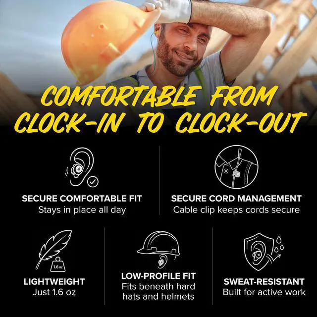 Alt view image 4 of 7 - Basic Pro Bluetooth Earplug Headphones for Work, OSHA Compliant