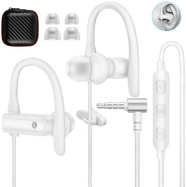 Main image of 3.5mm Headphones Sport Wired Earbuds with Mic Fit Travel, White